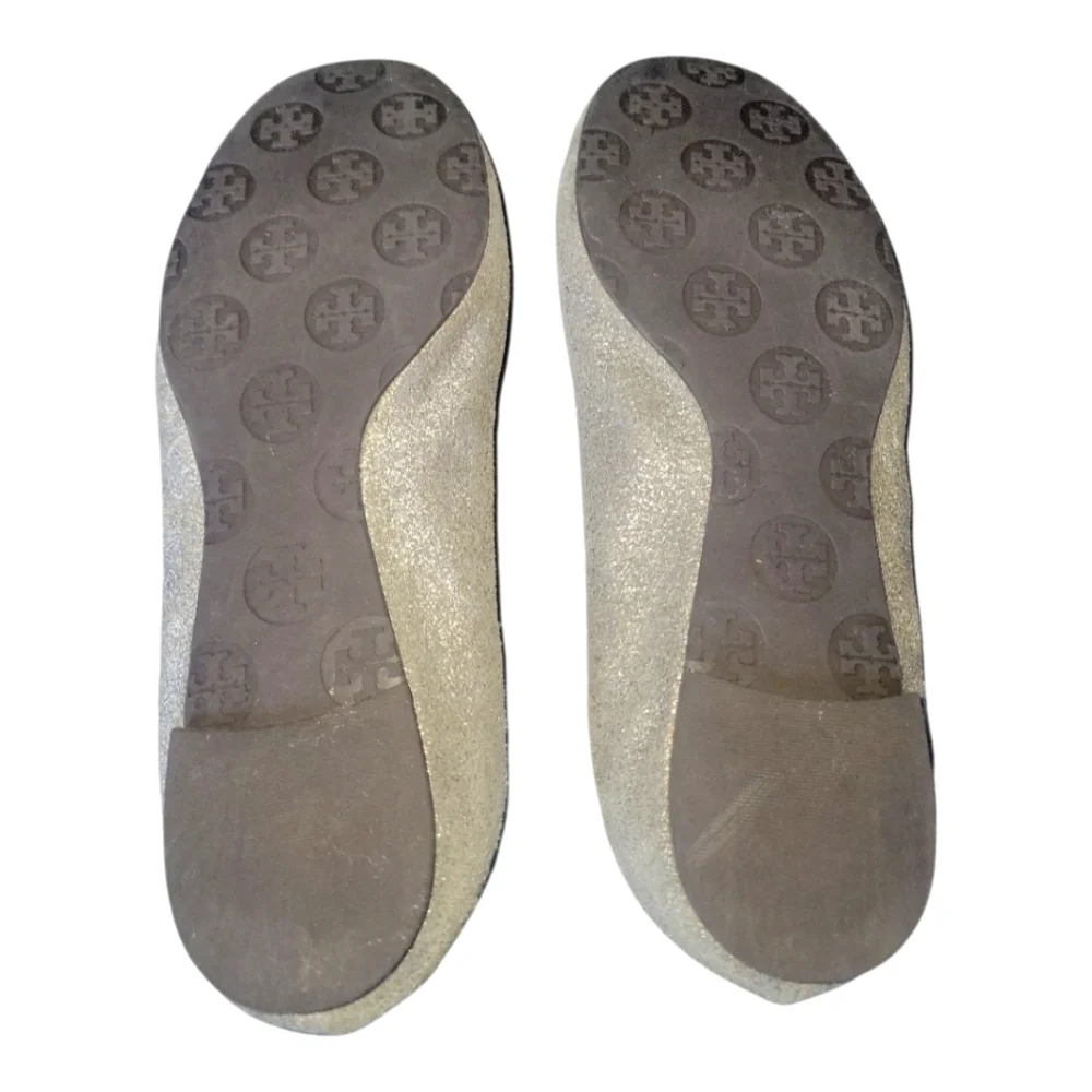 Tory Burch Women's Reva Mettalic Shimmer Silver Leather Ballet Flats Sz 6 1/2 M